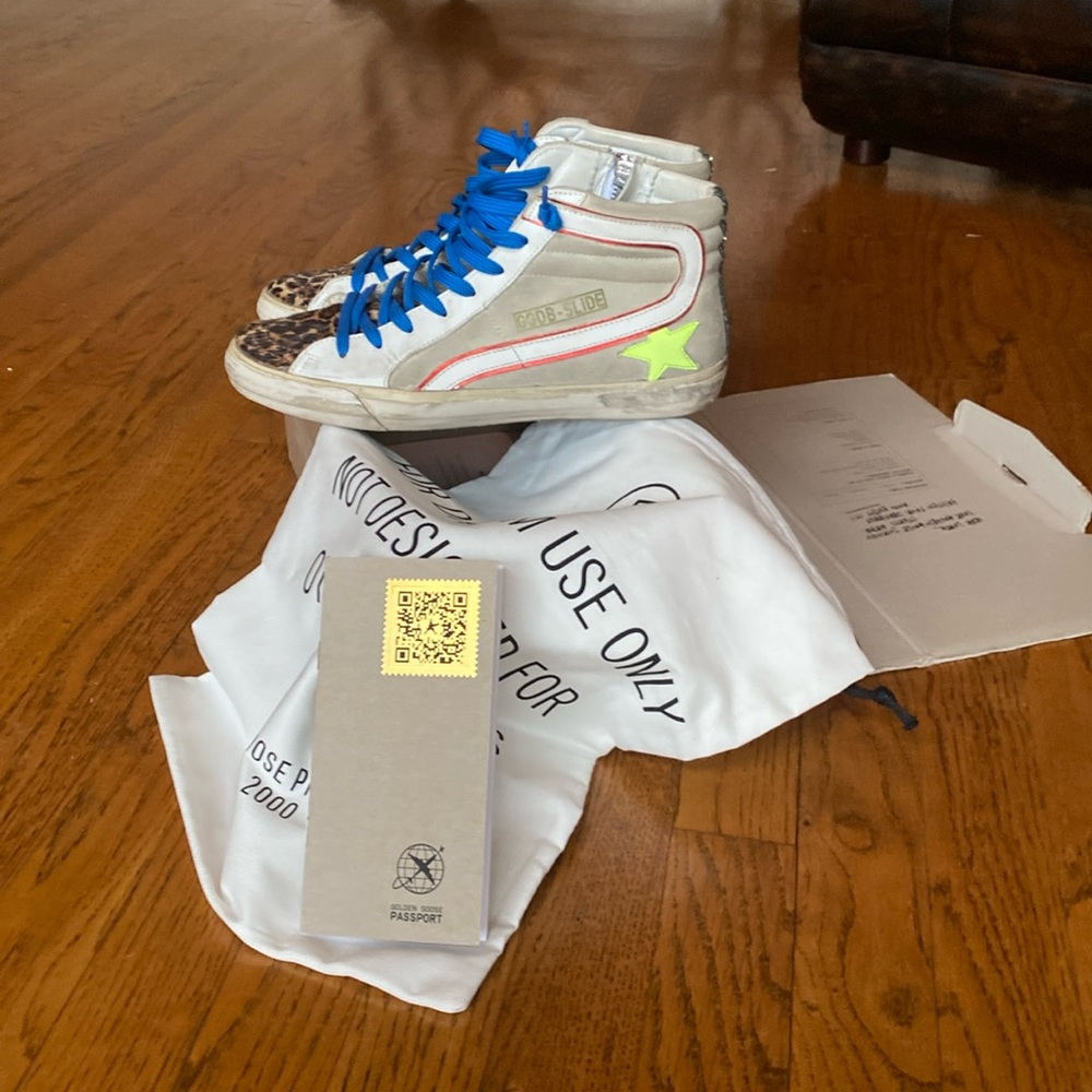 Golden Goose High-Top Sneakers - White and Neon Green